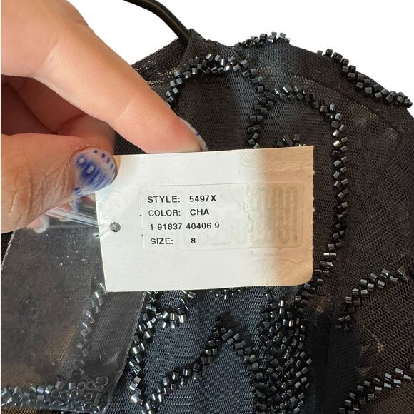 NWT Xscape Evenings Beaded Short Sleeve Ruched Gown Navy Blue 8 Formal Wedding - Picture 10 of 13